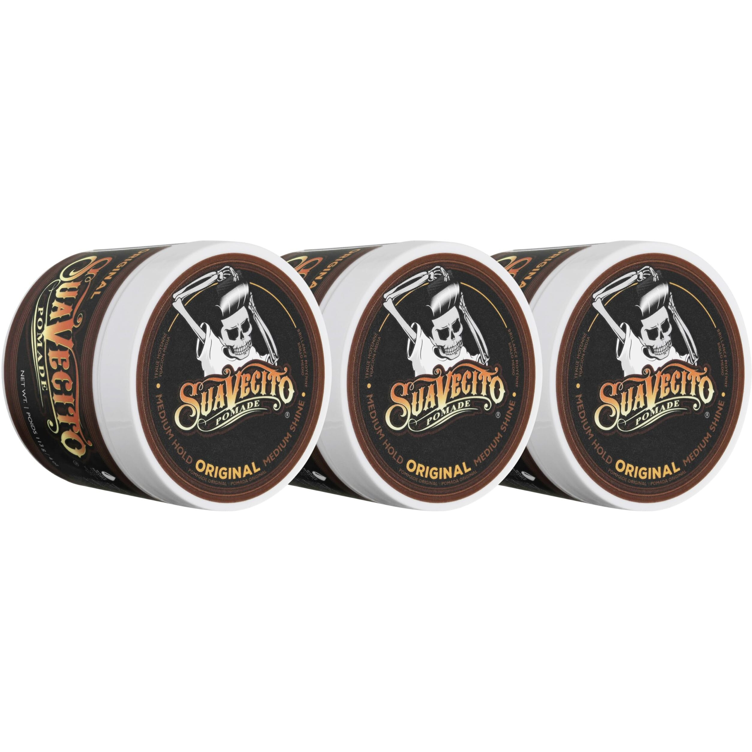 Suavecito Pomade Original Hold 4 oz, 3 Pack - Medium Hold Hair Pomade For Men - Medium Shine Water Based Wax Like Flake Free Hair Gel - Easy To Wash Out - All Day Hold For All Hairstyles