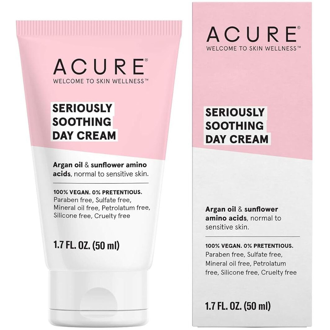 Acure Seriously Soothing Day Cream - Daily Hydrating Facial Cream - Moisturizer for Dry to Sensitive Skin from Argan Oil & Sunflower Amino Acids with Organic Chamomile - Vegan, Unscented - 1.7 Fl Oz