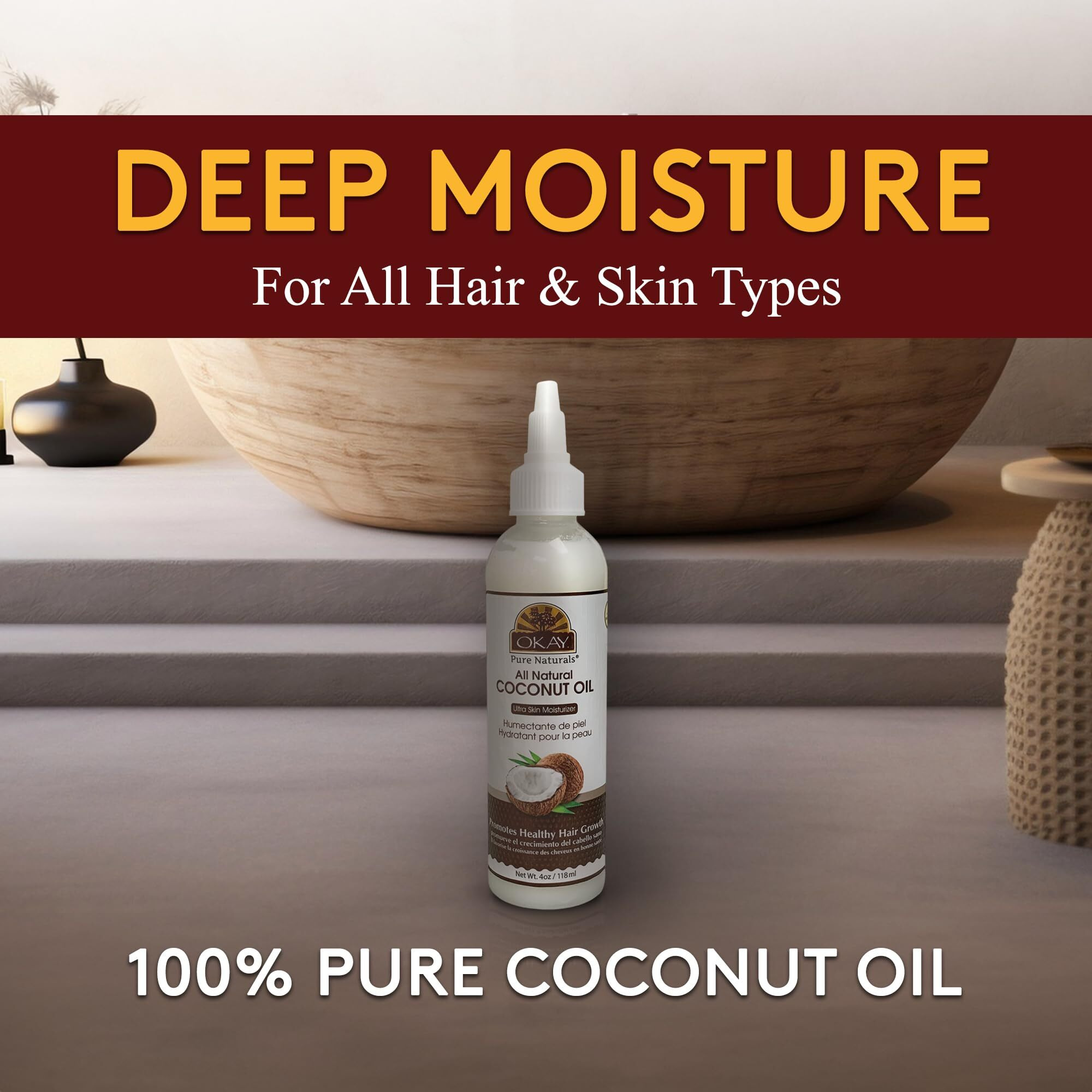 OKAY 100% COCONUT OIL for HAIR and SKIN 4oz / 125ml