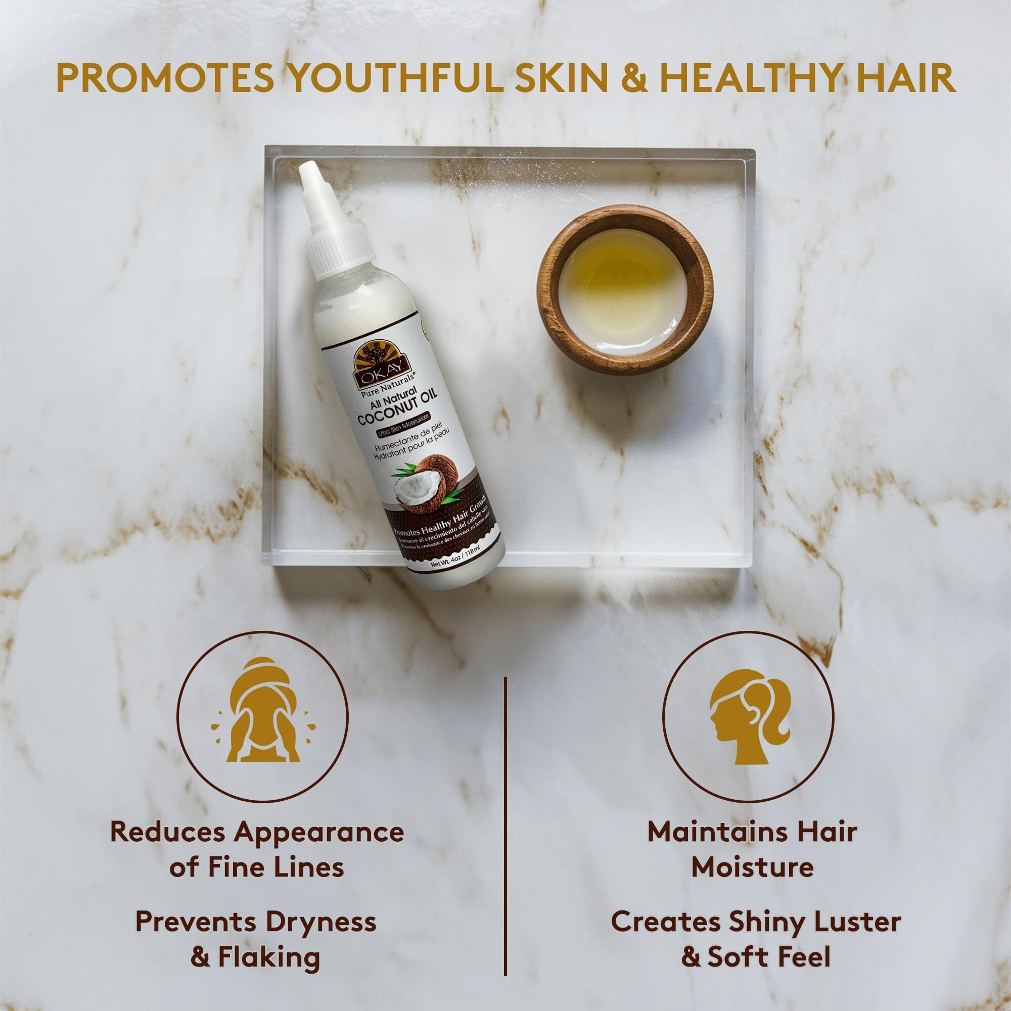 OKAY 100% COCONUT OIL for HAIR and SKIN 4oz / 125ml