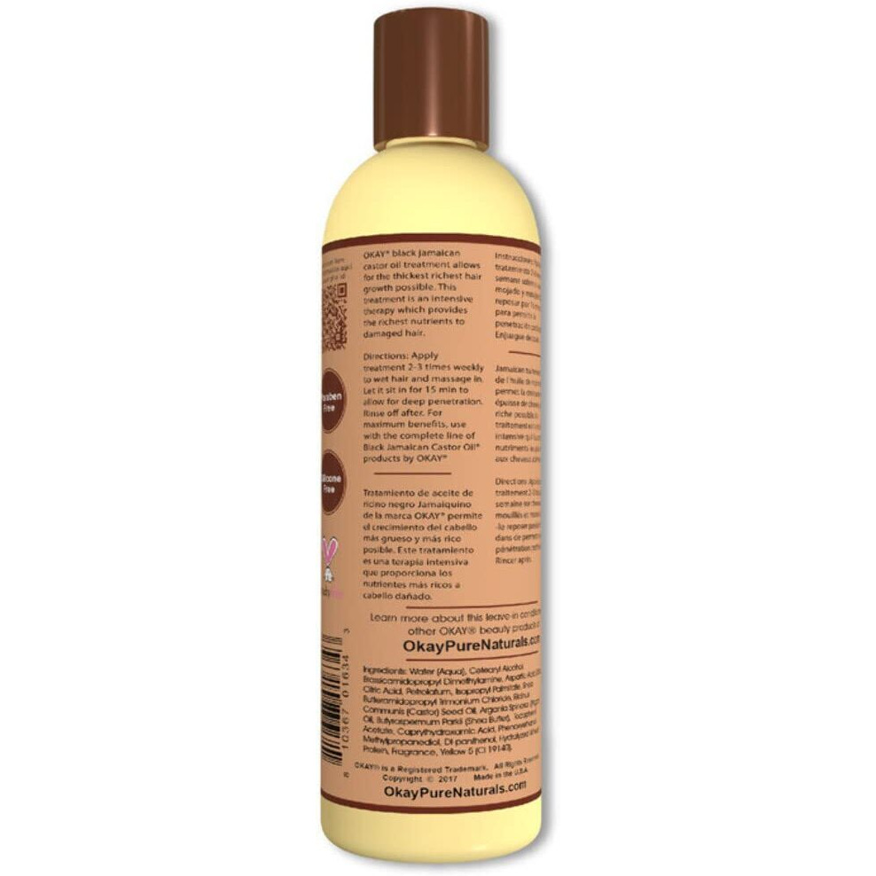 OKAY | Black Jamaican Castor Oil | Treatment for All Hair Types/Textures | Repair, Moisturize, Grow Healthy Hair | With Argan Oil & Shea Butter | Free Of Parabens, Silicones, Sulfates | 8 Oz