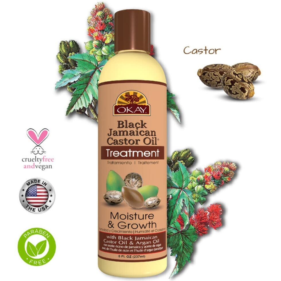 OKAY | Black Jamaican Castor Oil | Treatment for All Hair Types/Textures | Repair, Moisturize, Grow Healthy Hair | With Argan Oil & Shea Butter | Free Of Parabens, Silicones, Sulfates | 8 Oz