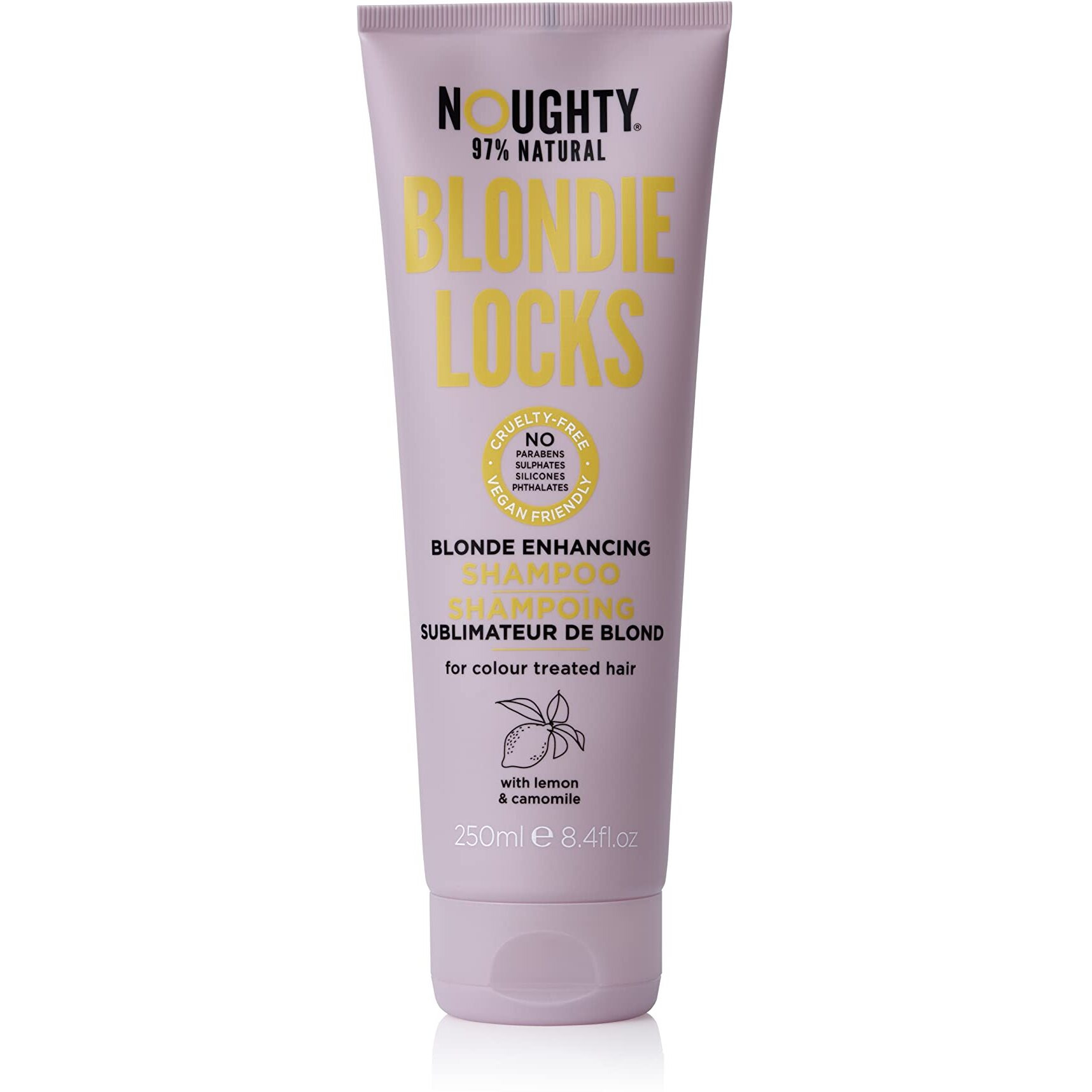 Noughty Blondie Locks Blonde Enhancing Shampoo, Vegan 97% Natural, Sulfate-Free Silicone-Free Paraben-Free Blonde Lightening Shampoo, For Colored Hair, 250 ml / 8.4 fl oz