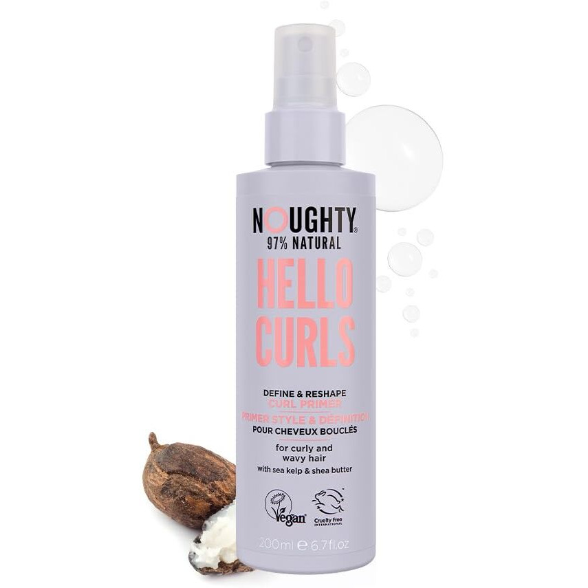 Noughty 97% Natural Hello Curl Define and Re-Shape Curl Primer, Vitamin Rich Formula for Curly and Wavy Styles, with Sea Kelp and Shea Butter, Sulphate Free Vegan Haircare 200 ml