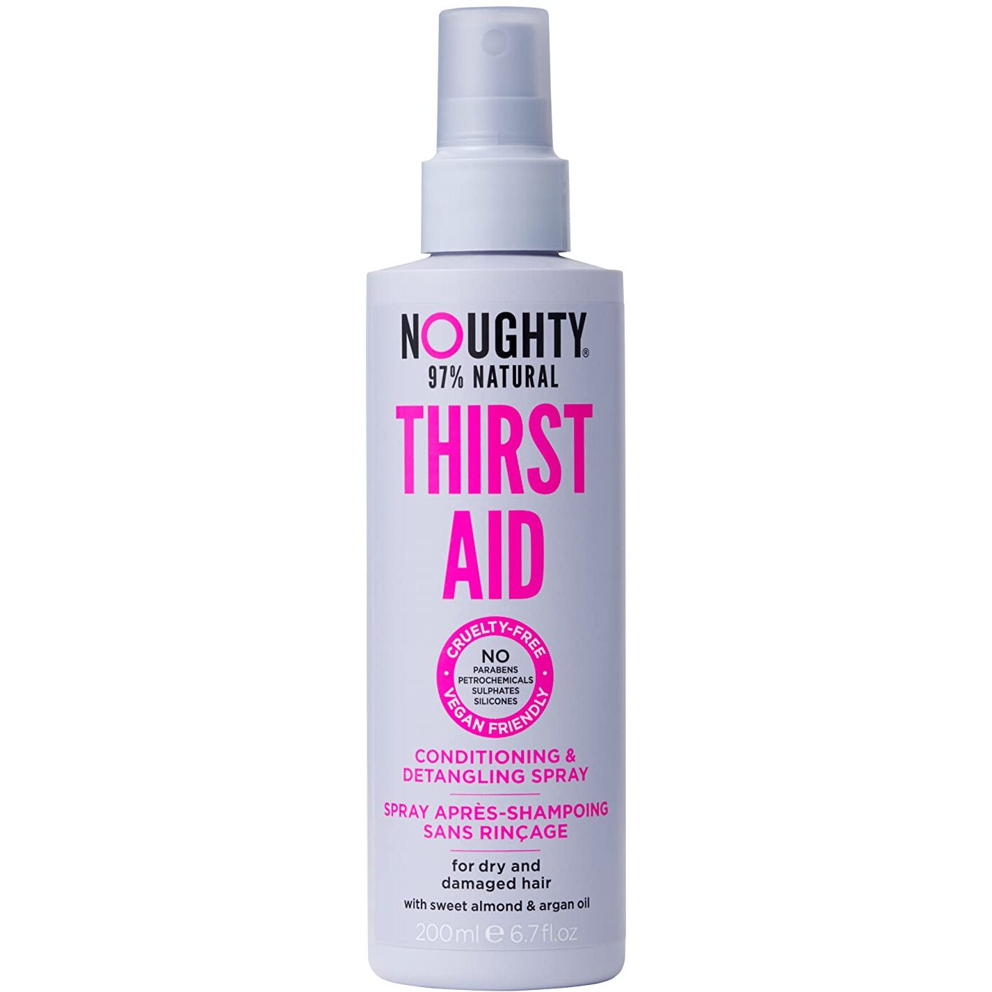 Noughty 97% Natural Thirst Aid Conditioning and Detangling Spray, Leave In Hair Detangler Treatment for Dry and Damaged Hair, with Sweet Almond Oil, Sulphate Free Vegan Haircare 200ml