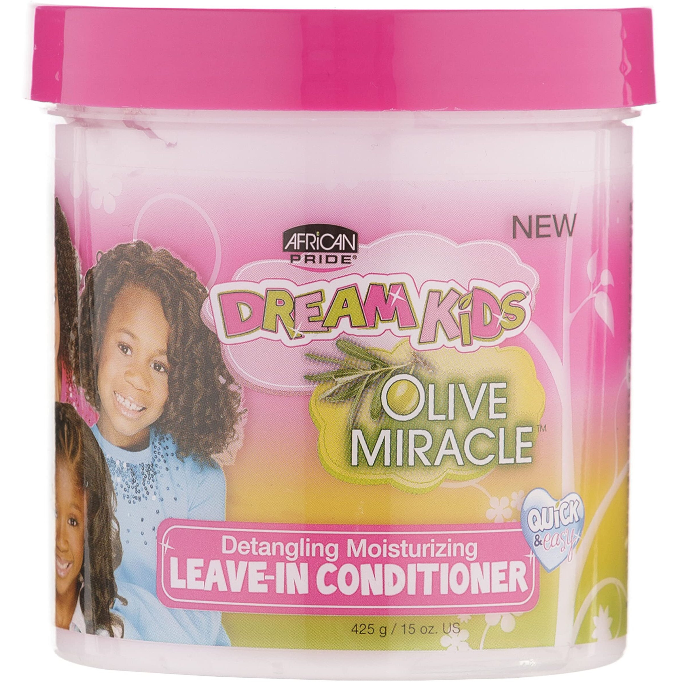 African Pride Dream Kids Olive Miracle Detangling Moisturizing Leave-In Conditioner - Contains Olive Oil, Moisturizes & Nourishes Coils & Hair Curls, 15 Oz