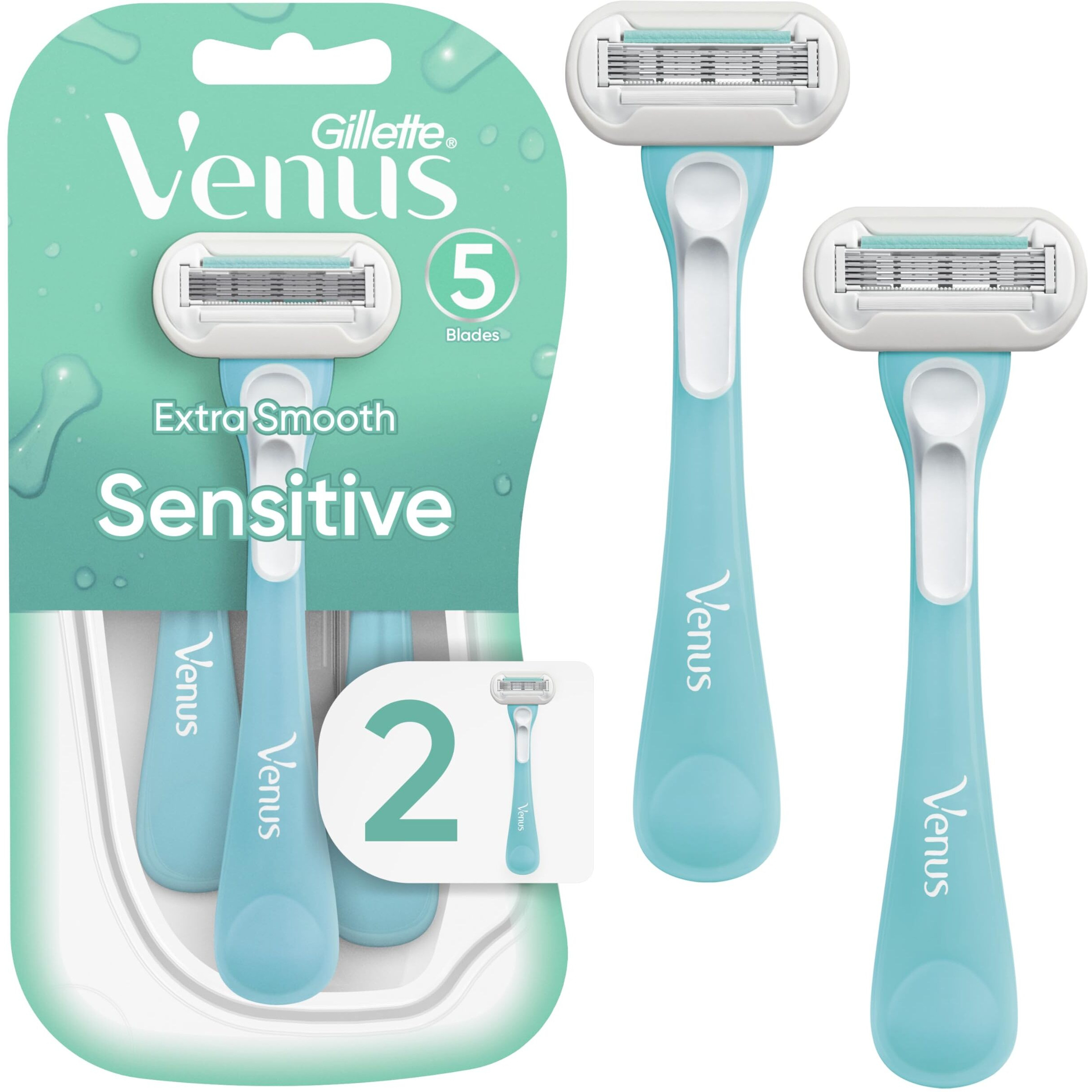 Gillette Venus Extra Smooth Sensitive Disposable Razors for Women with Sensitive Skin, 2 Count
