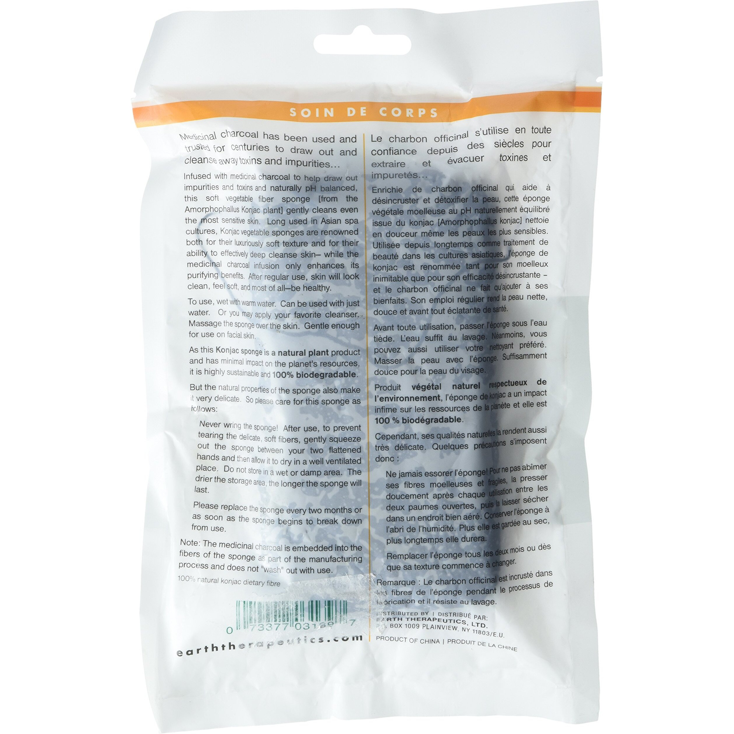 Earth Therapeutics Purifying Vegetable Body Sponge Infused with Medicinal Charcoal New