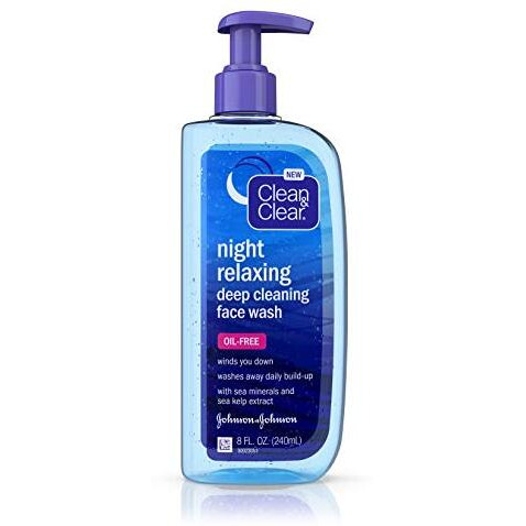 Clean & Clear Night Relaxing Oil-Free Deep Cleaning Face Wash with Deep Sea Minerals & Sea Kelp Extract, For All Skin Types, 8 fl. oz