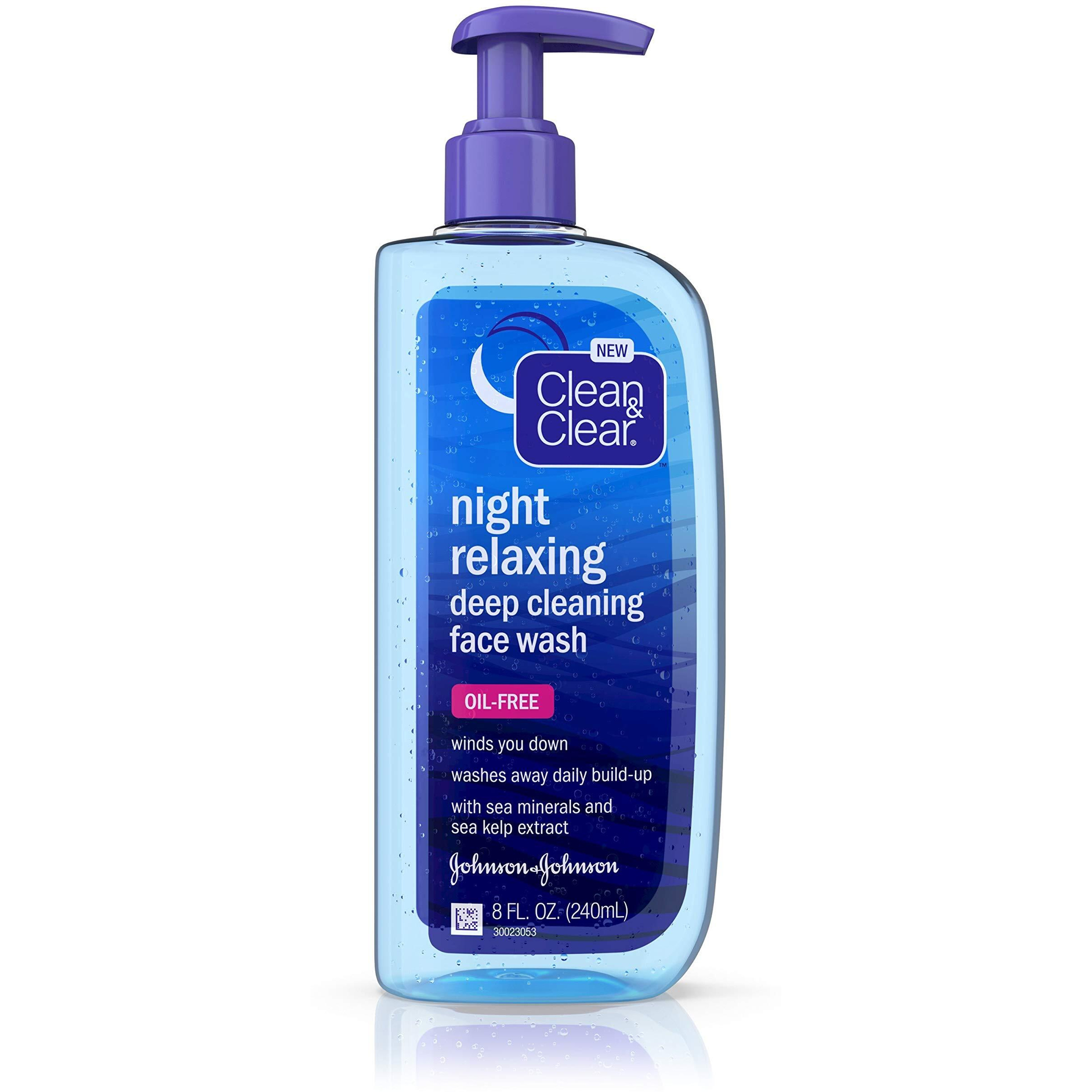 Clean & Clear Night Relaxing Oil-Free Deep Cleaning Face Wash with Deep Sea Minerals & Sea Kelp Extract, For All Skin Types, 8 fl. oz