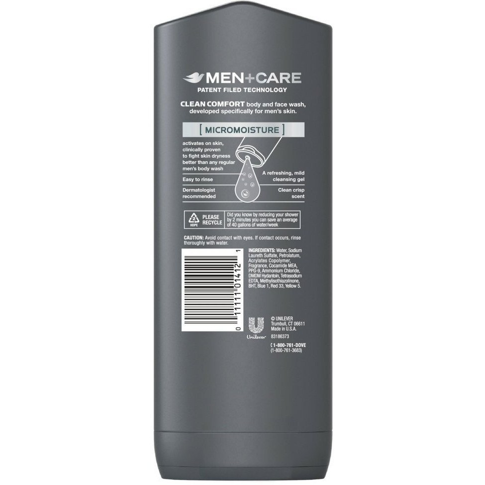 Dove Men + Care Body & Face Wash, Clean Comfort, 13.53 Fl Oz (Pack of 2)