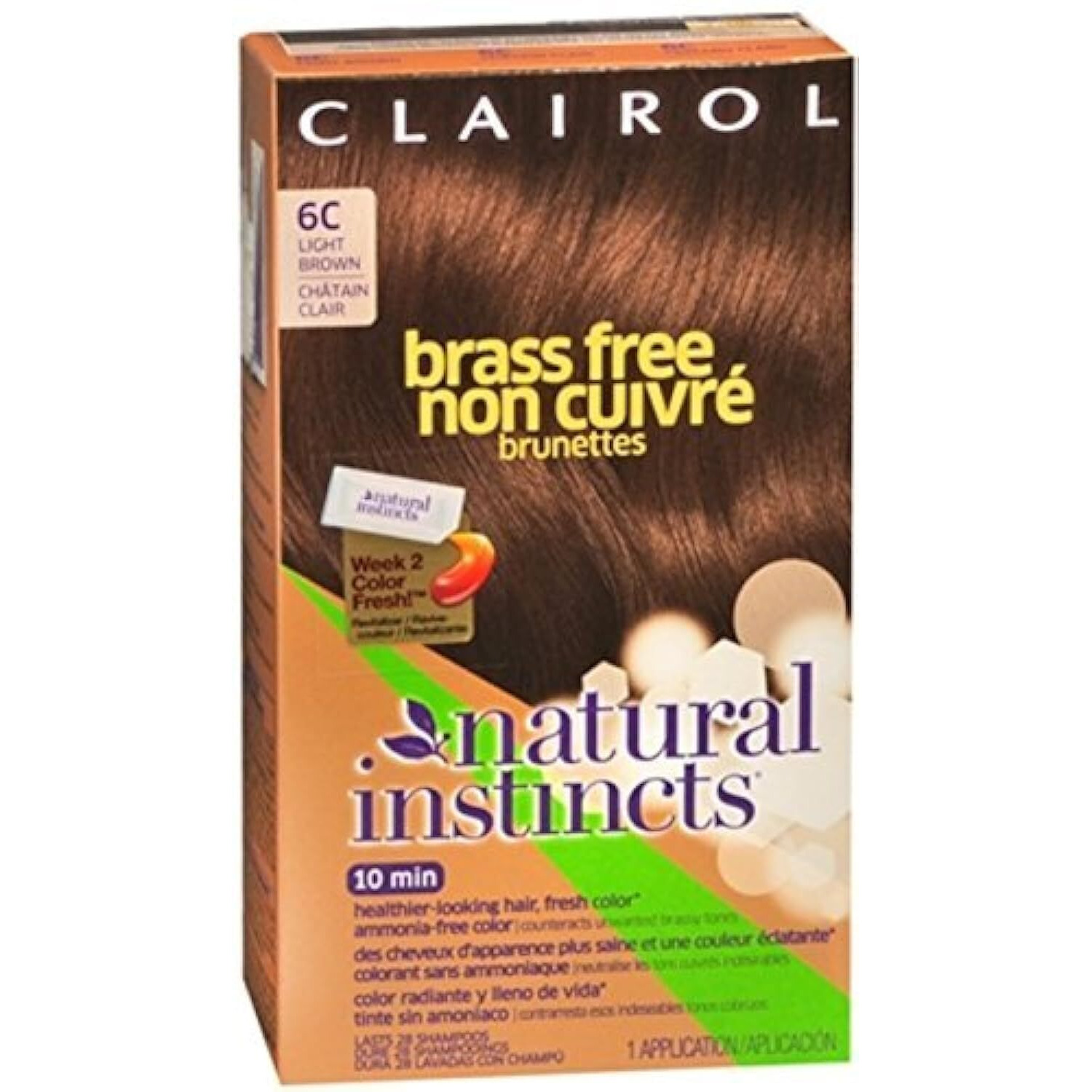 Clairol Natural Instincts, 6C, Brass Free Light Brown, 2 pk