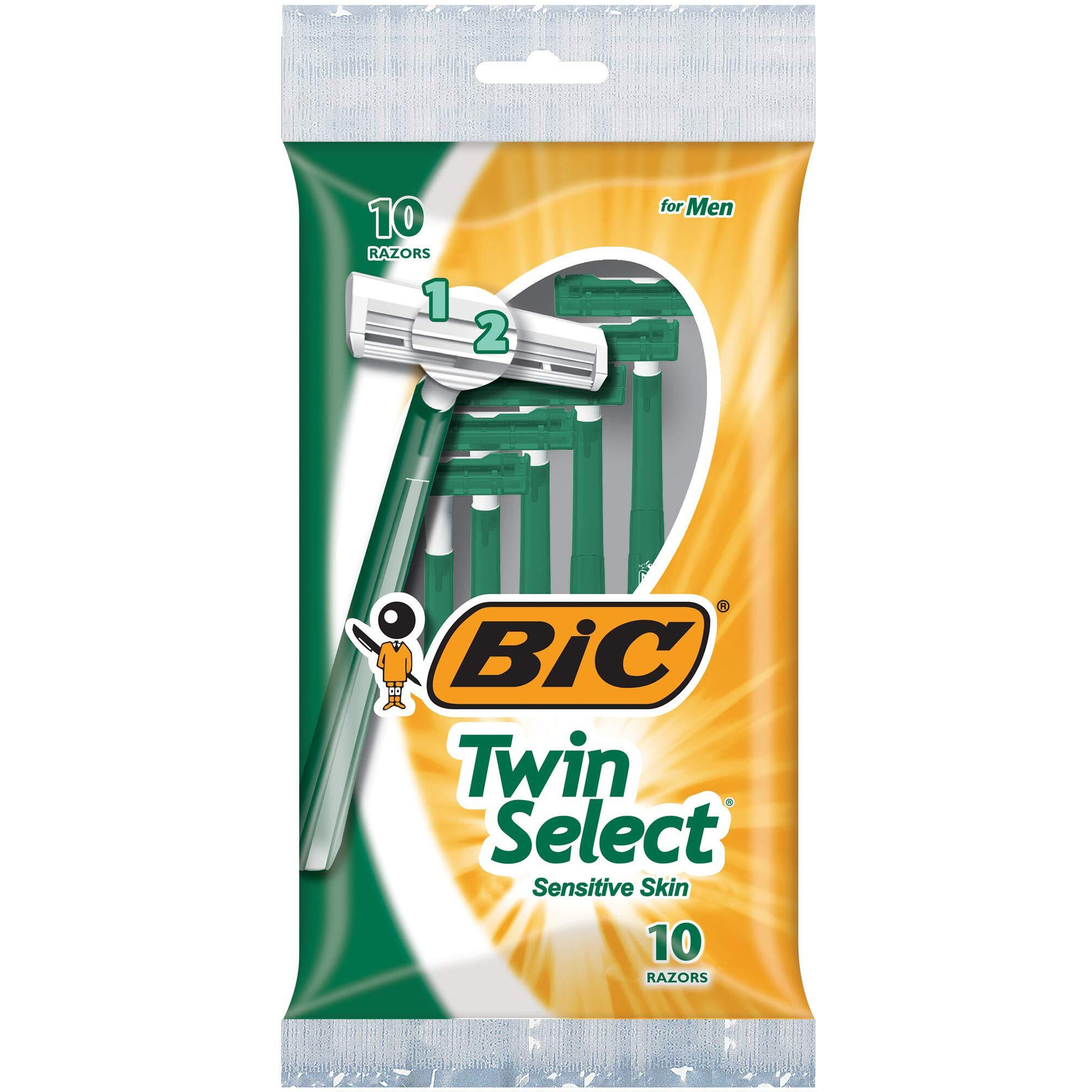 BIC Twin Select, Sensitive Skin, Disposable Shaver for Men, 10-Count