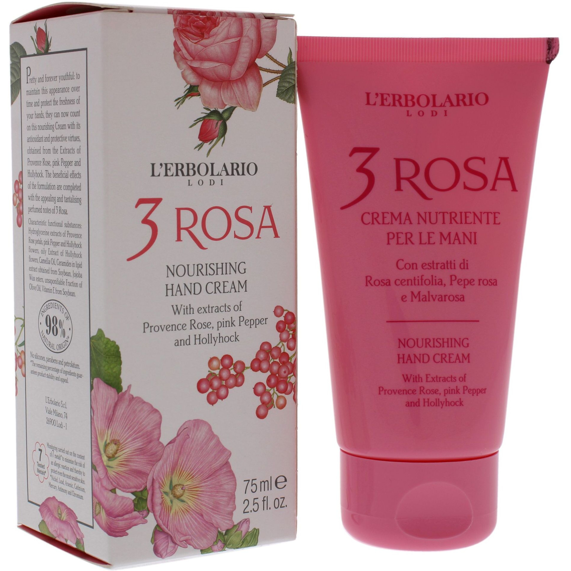 3 Rosa Nourishing Hand Cream by LErbolario for Unisex - 2.5 oz Cream