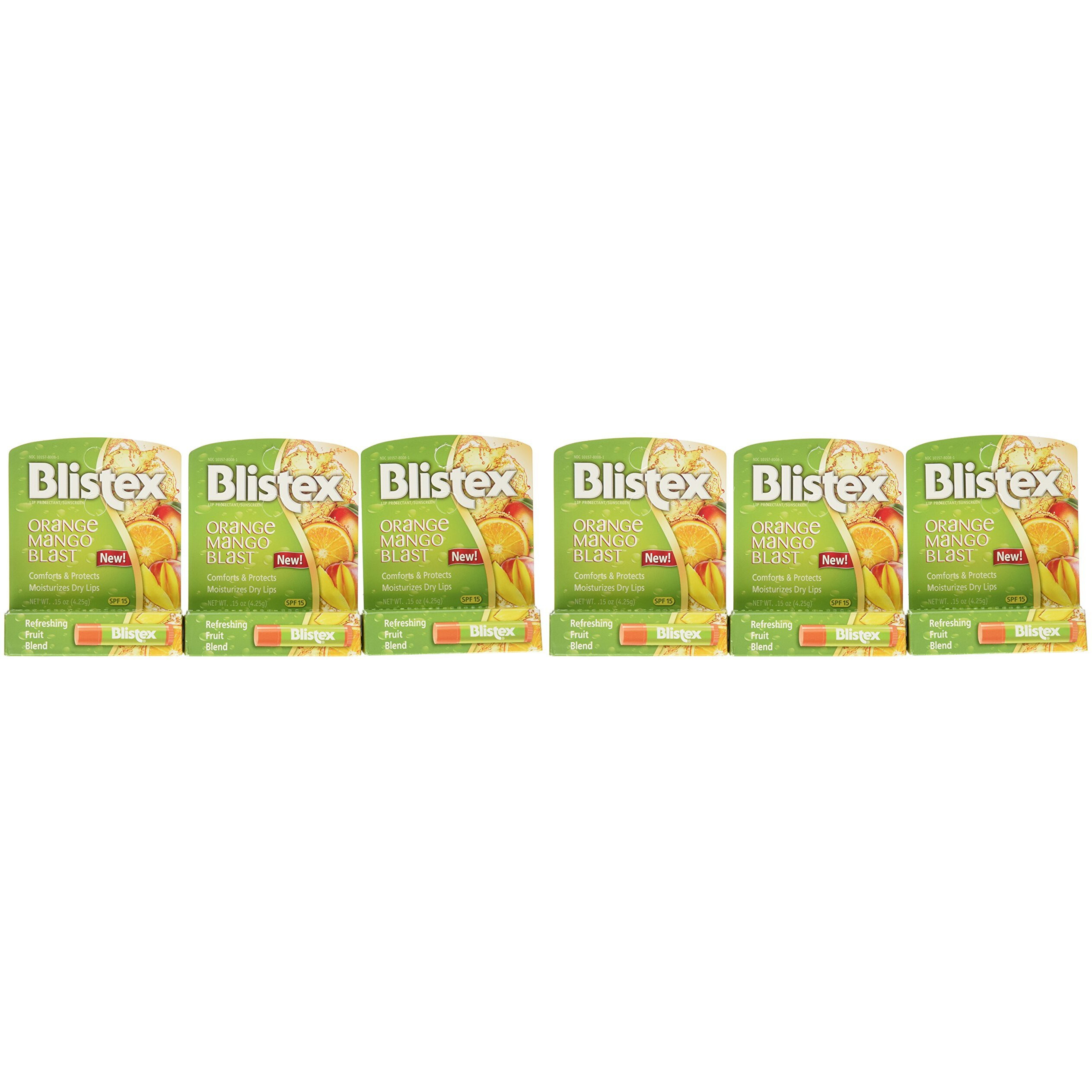 Blistex Lip Protectant SPF 15 Orange Mango Blast.15 oz (Pack of 6)