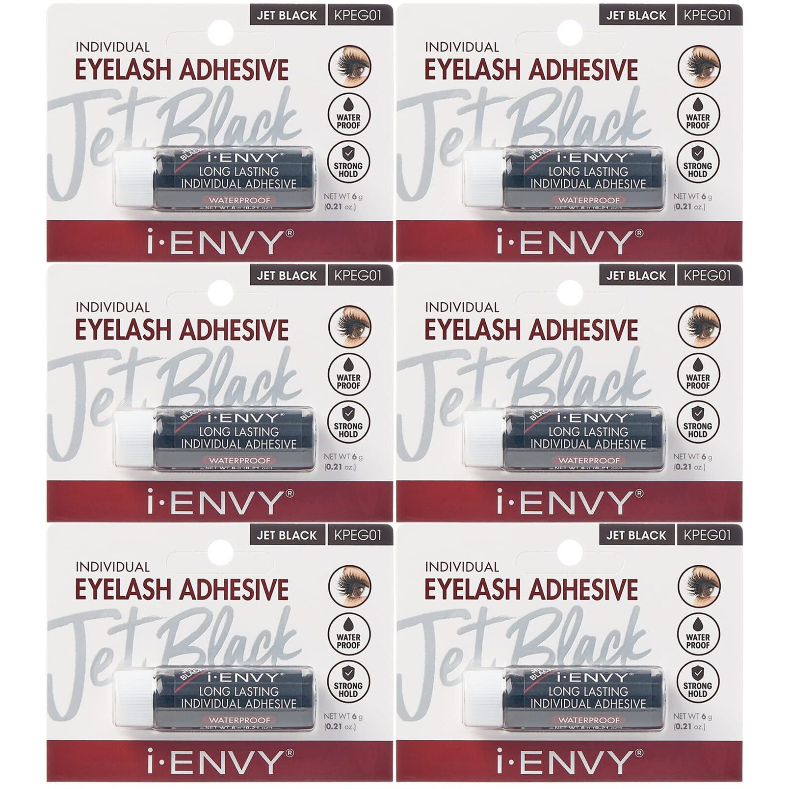 KISS iENVY Individual Cluster Semi-Permanent Lash Glue, Strong Hold & Long-Lasting Waterproof, Easy to Use, Latex Free, Perfect for Sensitive Eyes (Jet Black) (6 Pack)