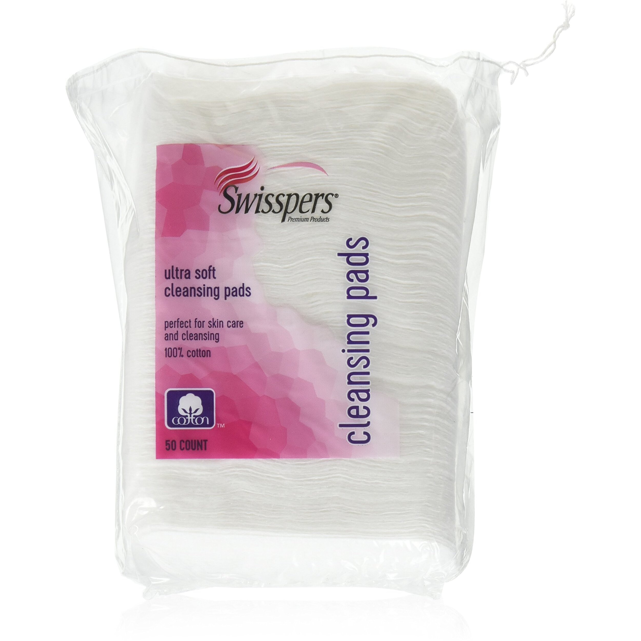 Swisspers Premium Ultra Soft Facial Cleansing Cotton Pads, 50 Count (Pack of 2)