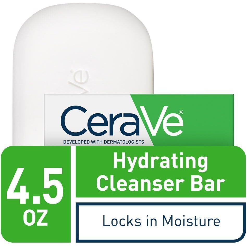CeraVe Hydrating Cleanser Bar - Soap-Free Body and Facial Cleanser with 5% Cerave Moisturizing Cream - 4.5 Ounce Bar