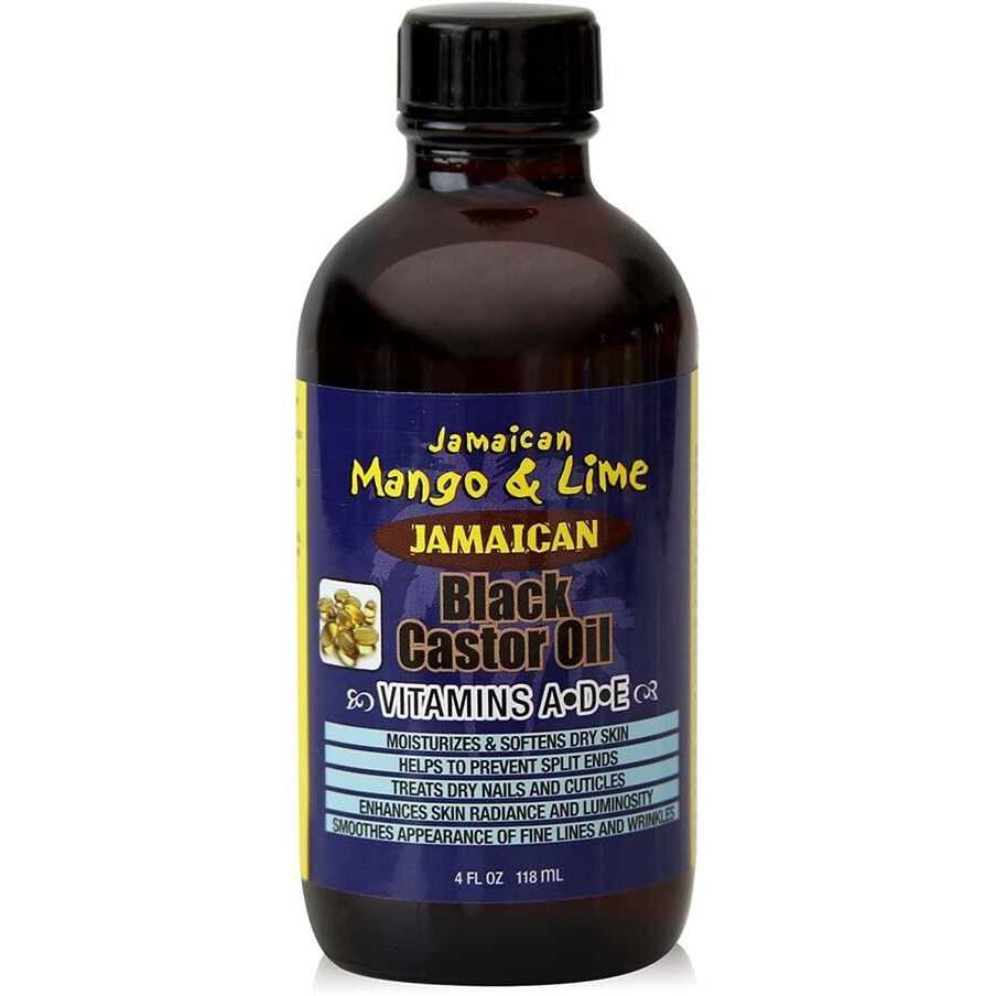 Jamaican Mango & Lime Vitamins A-D-E Black Castor oil - fast absorbing, nourishing natural oil, moisturizes dry flaky scalp & softens skin - relieves itching, repair & prevent breakage, 4 Fl Oz