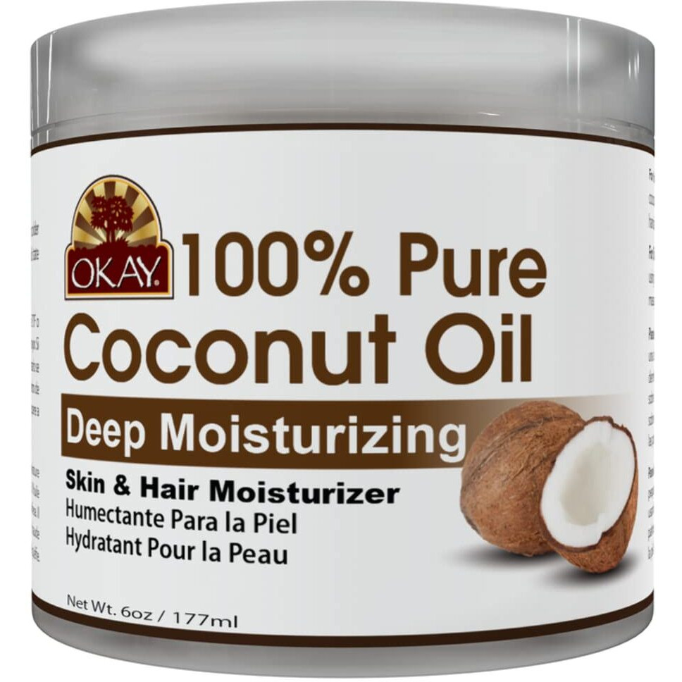 OKAY 100% COCONUT OIL for HAIR and SKIN in JAR 6oz / 177ml