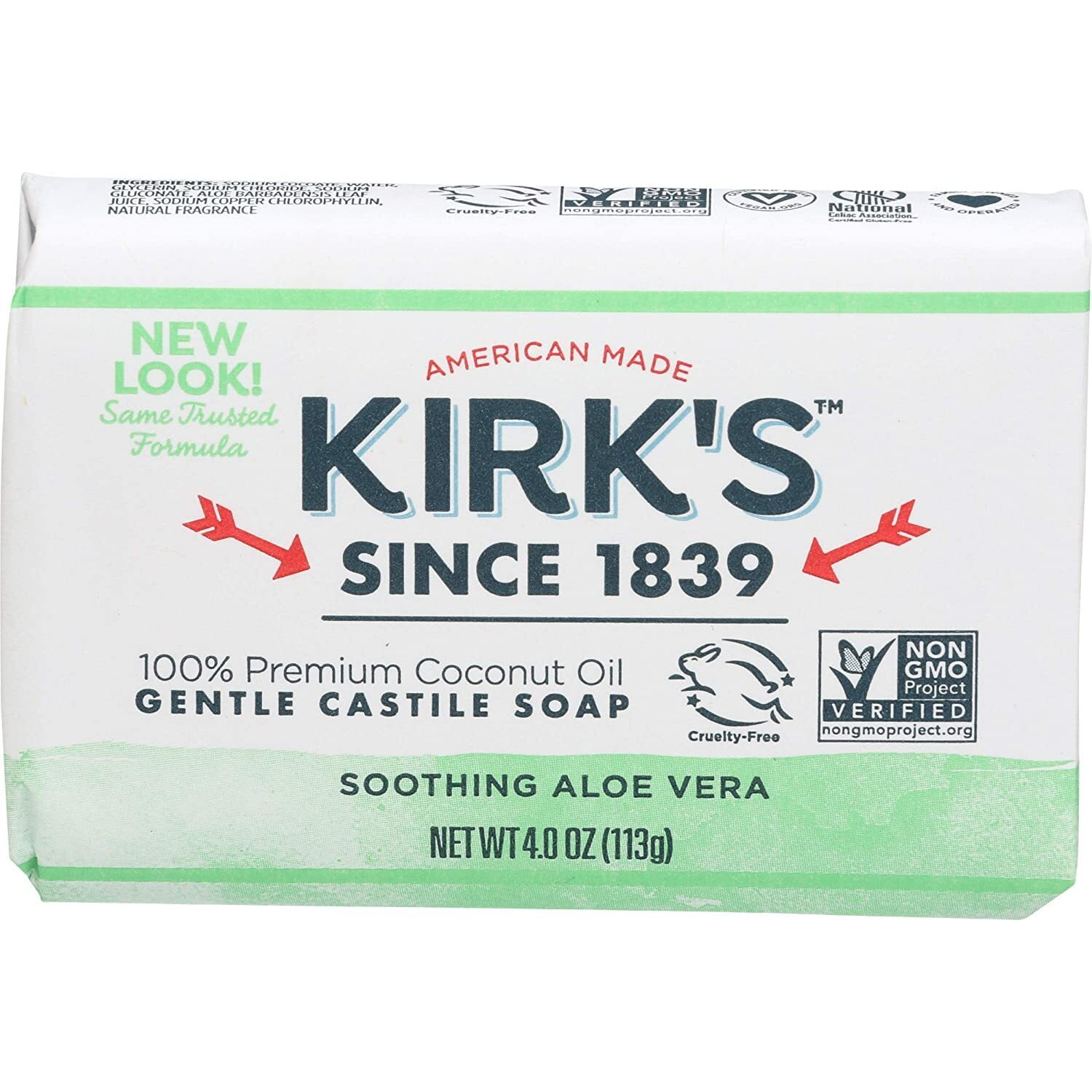 Kirk's Original Coco Castile Bar Soap Soothing Aloe Vera 4 Ounces (1 Pack)
