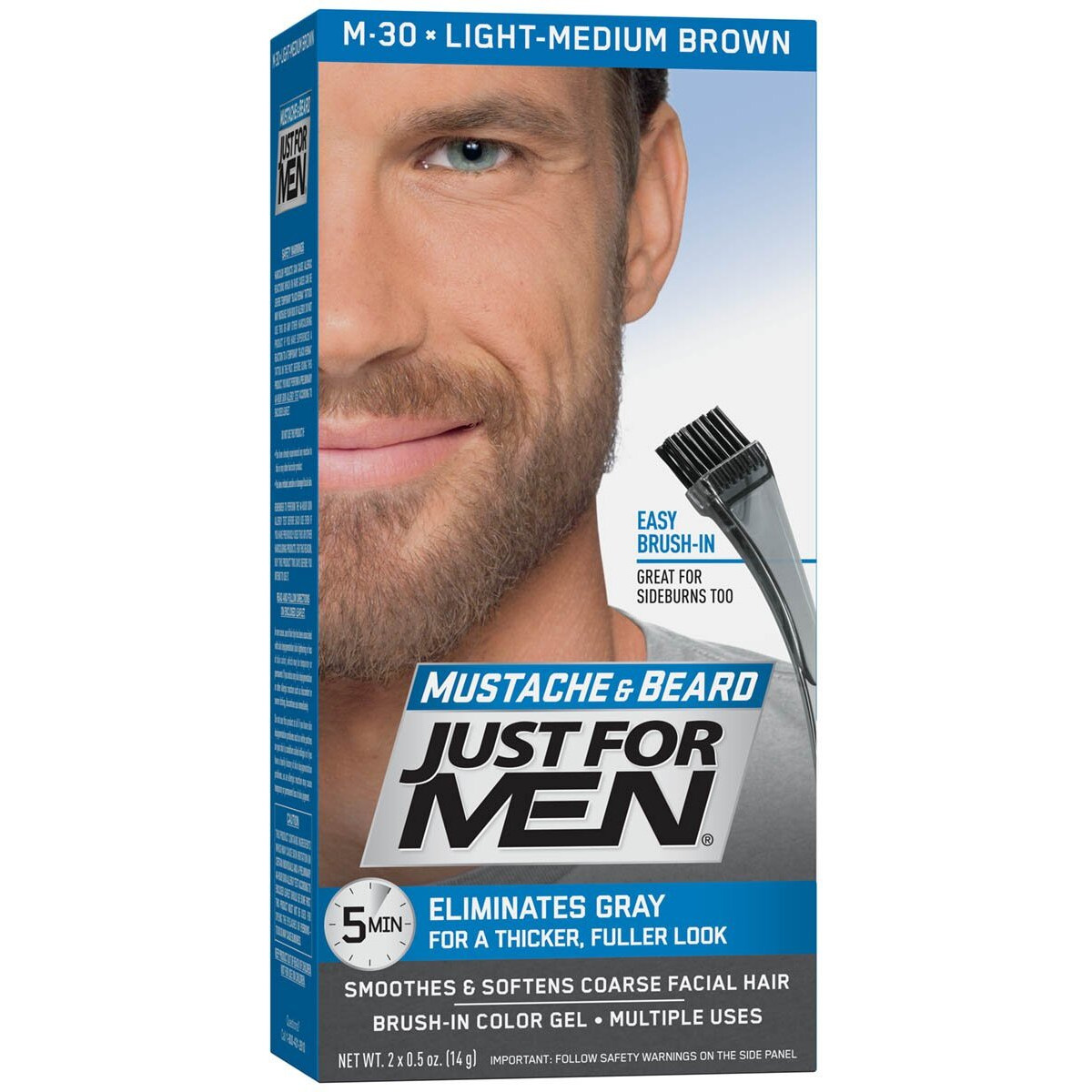 Just For Men Mustache & Beard, Beard Coloring for Gray Hair with Brush Included - Color Light-Medium Brown, M-30