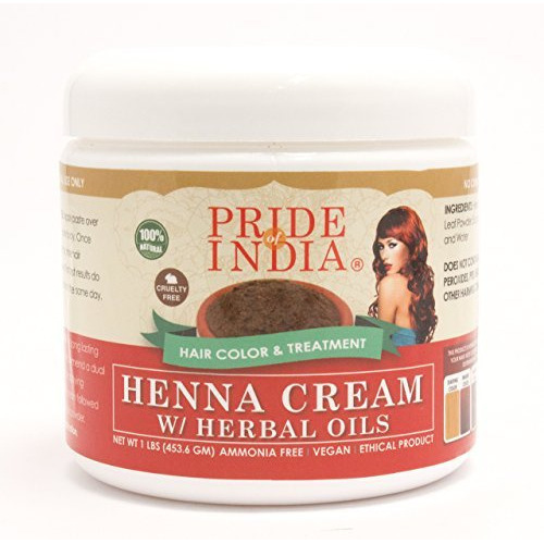 Pride Of India - Herbal Hair Color Powders, 454 grams (16 oz) (Pure Henna Cream - Natural - W Gloves)(D0102HPI4R7.)