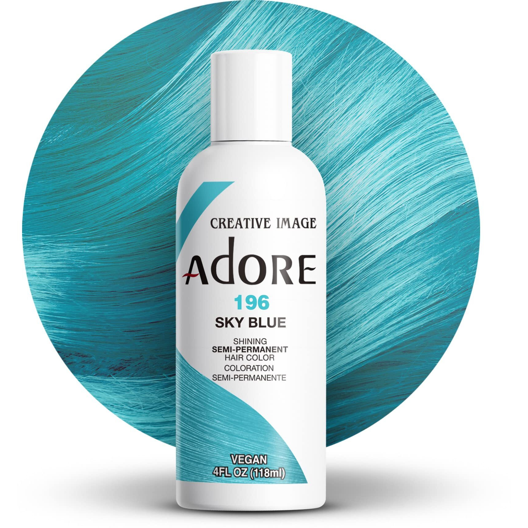 Adore Semi Permanent Hair Color - Vegan and Cruelty-Free Hair Dye - 4 Fl Oz - 196 Sky Blue (Pack of 1)