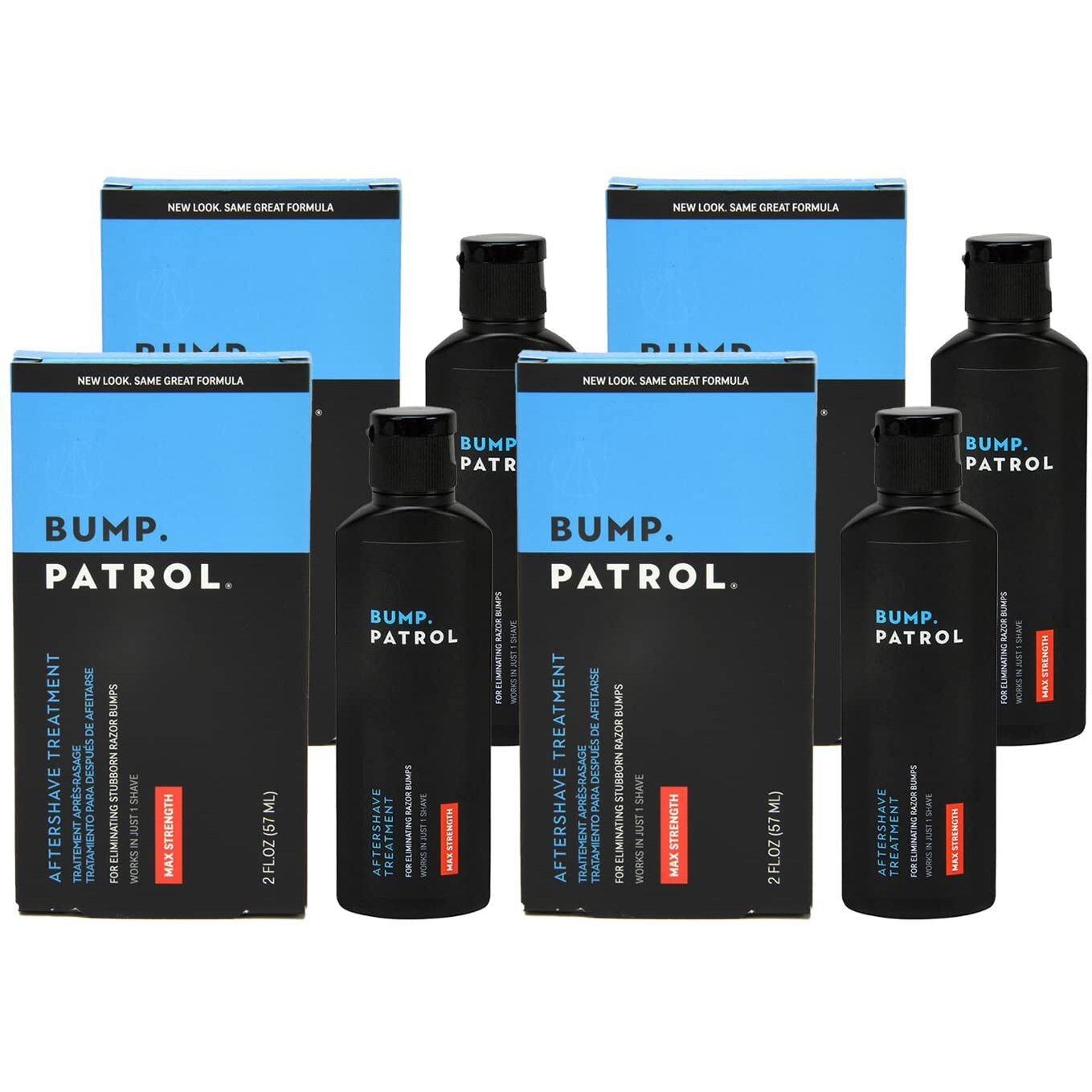 Bump Patrol Maximum Strength Aftershave Formula - After Shave Solution Eliminates Razor Bumps and Ingrown Hairs - 2 Ounces 4 Pack