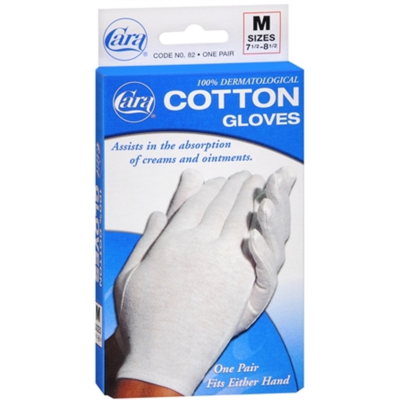 Cara Dermatological Cotton Gloves, Medium, 1 Pair