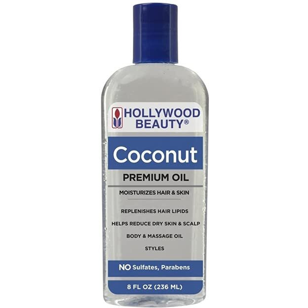 Hollywood Beauty Coconut Hair Oil, 8oz Bottle, Moisturizes Hair & Skin, Replenishes Important Hair Lipids, Body & Massage Oil, Helps Releve Scalp Dryness, Reduces Dandruff