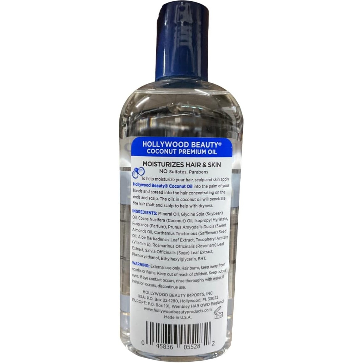 Hollywood Beauty Coconut Hair Oil, 8oz Bottle, Moisturizes Hair & Skin, Replenishes Important Hair Lipids, Body & Massage Oil, Helps Releve Scalp Dryness, Reduces Dandruff