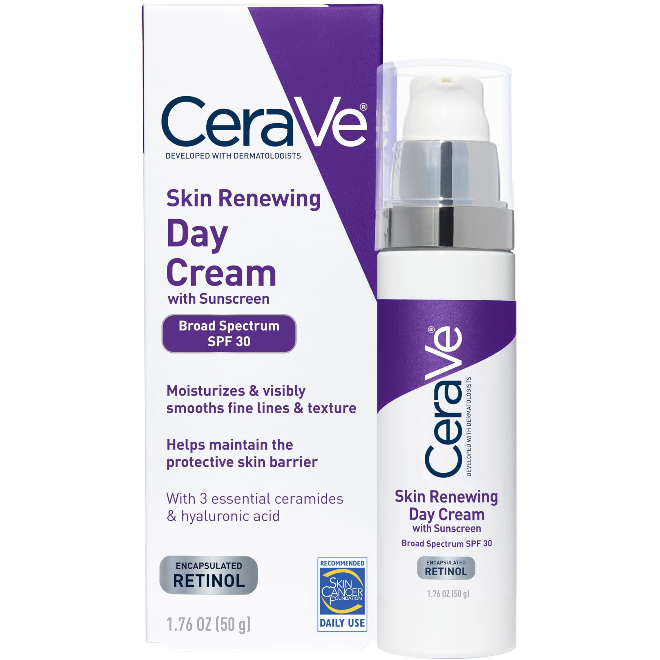 CeraVe Anti-Aging Face Cream SPF 30 | Anti-Wrinkle Retinol Cream with Hyaluronic Acid and Ceramides | 1.76 oz
