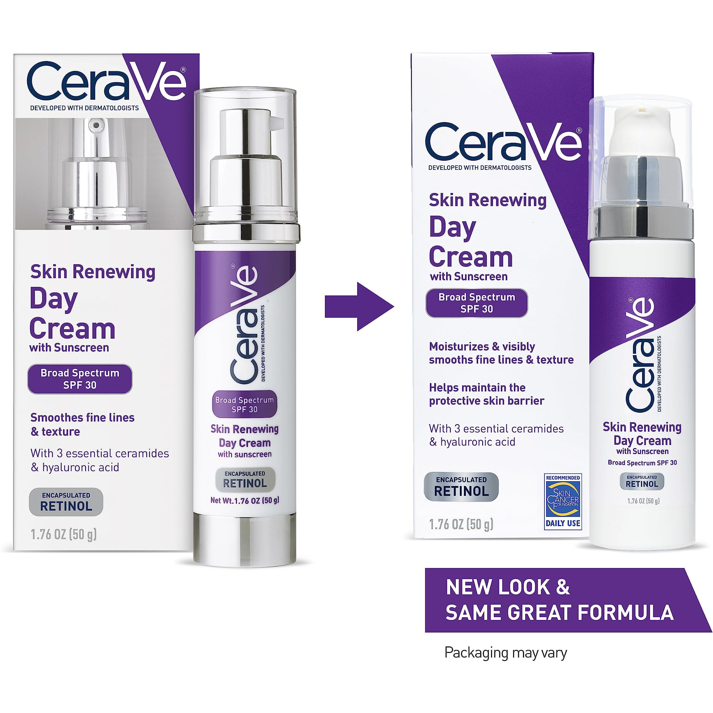 CeraVe Anti-Aging Face Cream SPF 30 | Anti-Wrinkle Retinol Cream with Hyaluronic Acid and Ceramides | 1.76 oz