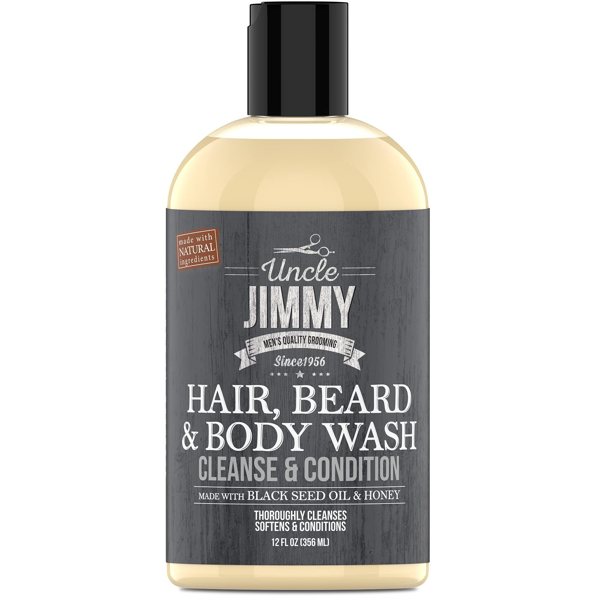 Uncle Jimmy Hair, Beard & Body Men's Wash | Sulfate Free, Paraben Free, with Naturally Derived Clean Ingredients Leaving Skin Soft and Hydrating 12 Fl Oz