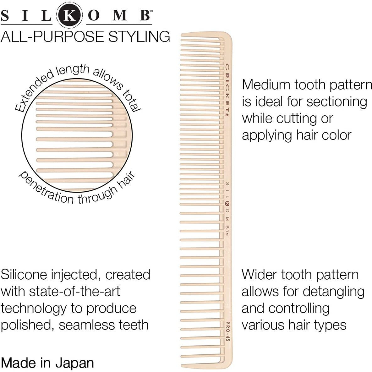 Silkomb All Purpose - Pro-45 by Cricket for Unisex - 1 Pc Comb