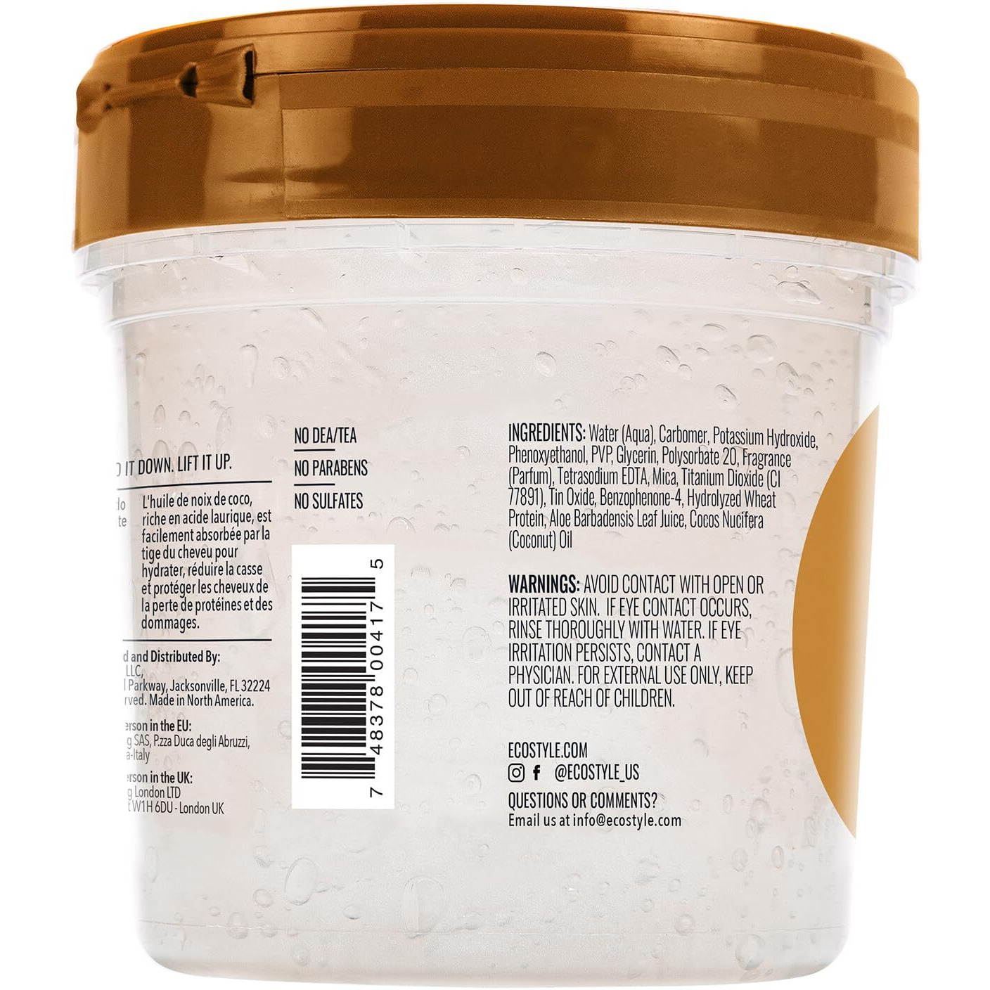 Eco Style Coconut Oil Styling Gel - Adds Luster and Moisturizes Hair - Weightless Styling and Superior Hold - Prevents Breakage and Split Ends - Promotes Scalp Health - Ideal for all Hair - 8 oz