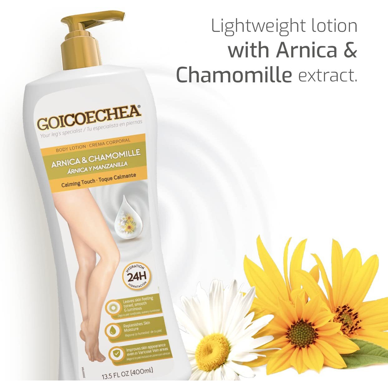 Goicoechea Calming Touch Body Lotion, Moisturizing Skin Care with Arnica & Chamomile, Improves Appearance of Varicose Veins & Blemishes, Smooths & Tones, 13.5 oz