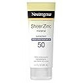 Neutrogena Sheer Zinc Oxide Dry-Touch Sunscreen Lotion with Broad Spectrum SPF 50, Water-Resistant, Hypoallergenic & Non-Greasy Mineral Sunscreen, 3 fl. oz