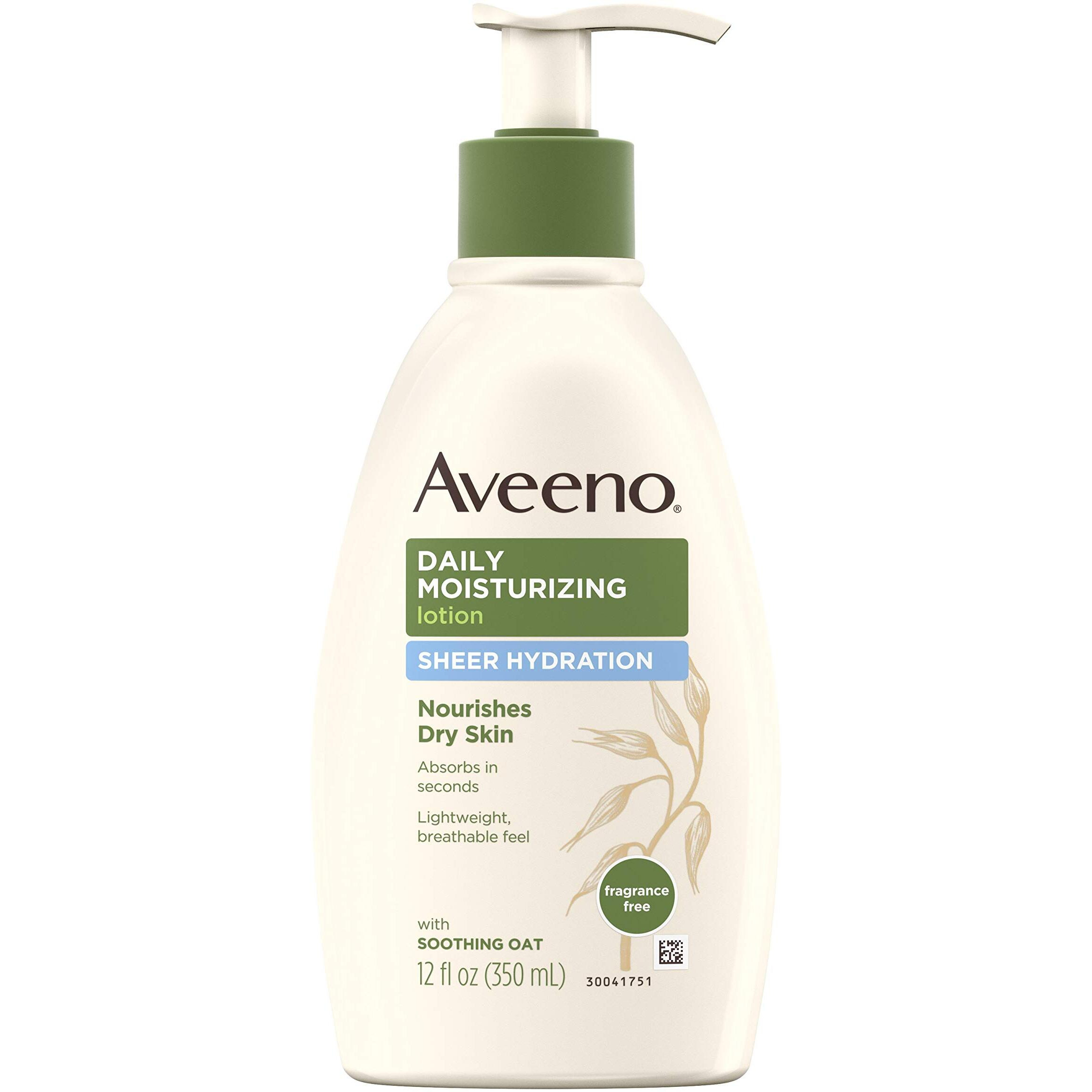 Aveeno Sheer Hydration Daily Moisturizing Lotion For Dry Skin With Soothing Oat, Lightweight, Fast-Absorbing & Fragrance-Free Intense Body Moisturizer, 12 Fl. Oz