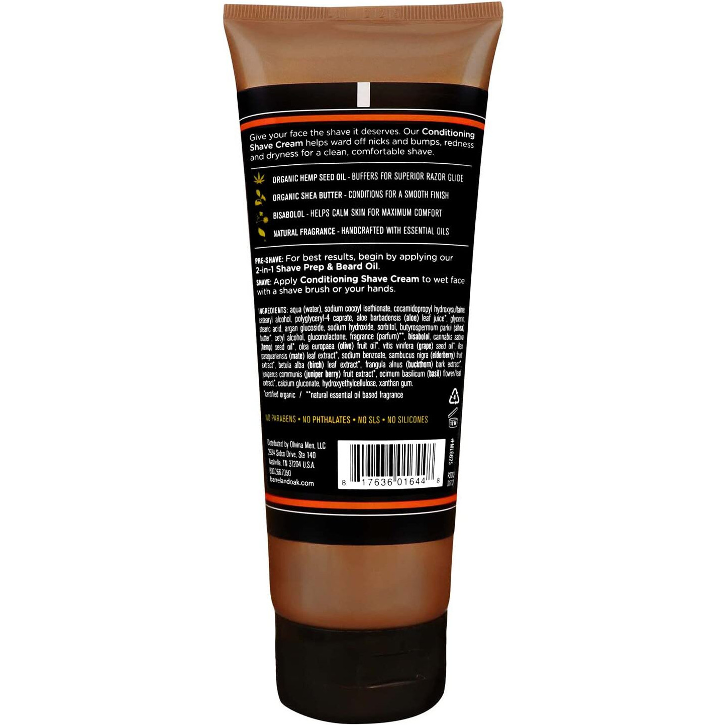 Barrel and Oak - Conditioning Shave Cream, Men's Shaving Cream, Moisturizing Shave Cream, Caffeine & Antioxidant-Rich, Helps Prevent Nicks, Bumps, Redness, & Dry Skin, Vegan (Bourbon Cedar, 6.5 oz)