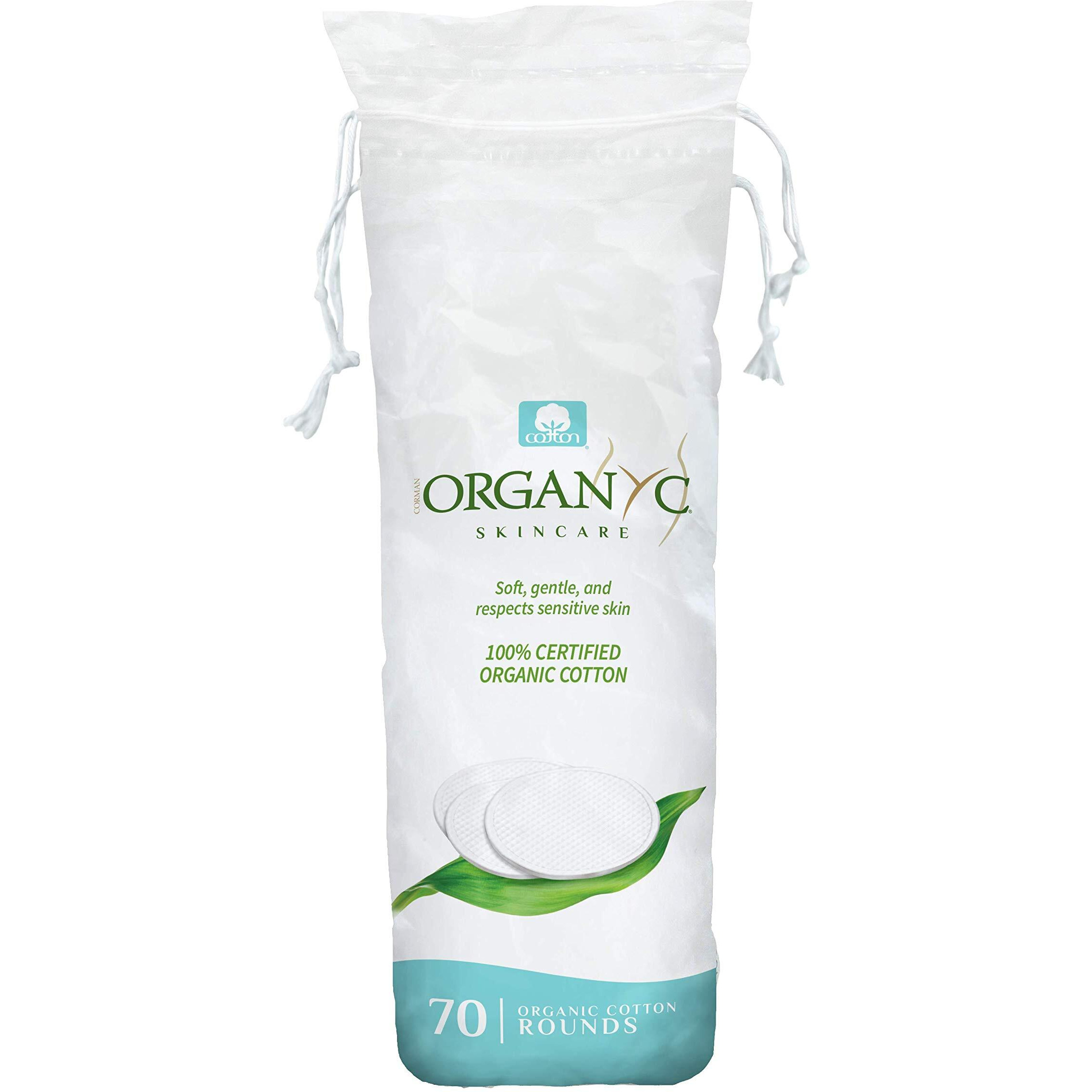 Organyc 100% Certified Organic Cotton Makeup Pads - Natural Unbleached Makeup Remover Rounds (70 Count)