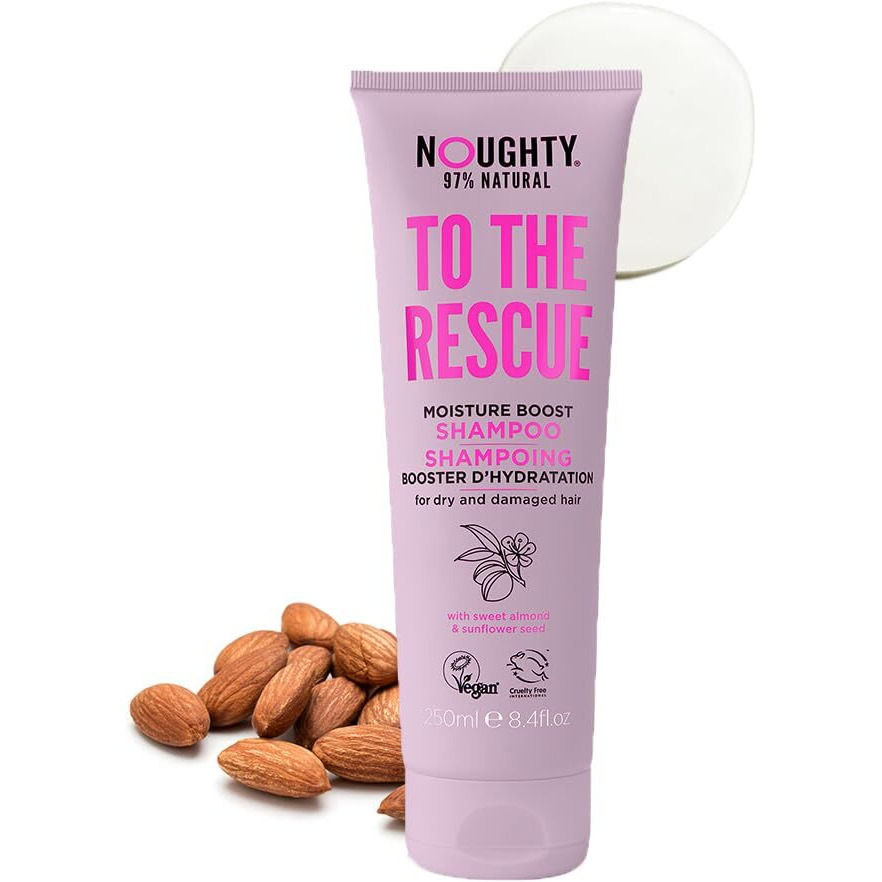 Noughty 97% Natural To The Rescue Moisture Boost Shampoo, to Gently Cleanse and Replenish Lost Moisture with Sweet Almond and Sunflower Seed, Sulphate Free Vegan Haircare 250ml