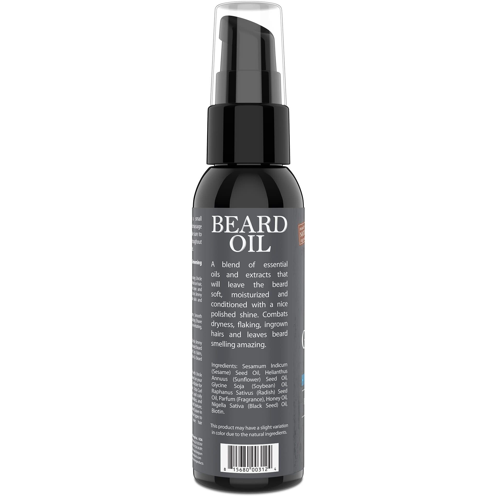 Uncle Jimmy Beard Growth Oil with Biotin | Natural Beard Care for Thicker, Fuller Healthier Beard | Men's Facial Hair Treatment for Grooming | Increases Thickness and Volume 2 Fl Oz