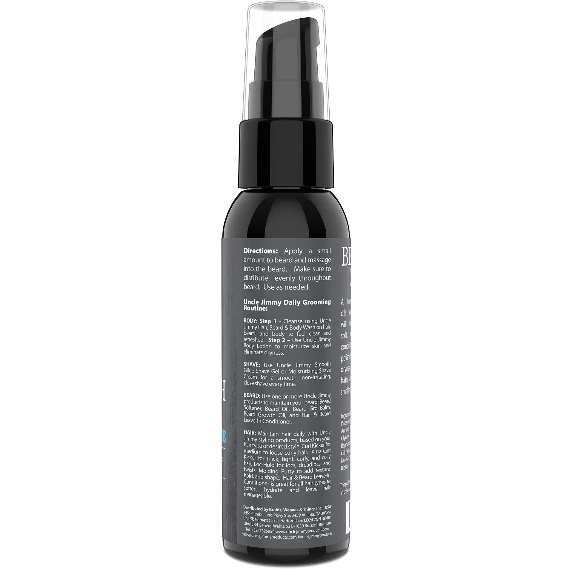 Uncle Jimmy Beard Growth Oil with Biotin | Natural Beard Care for Thicker, Fuller Healthier Beard | Men's Facial Hair Treatment for Grooming | Increases Thickness and Volume 2 Fl Oz