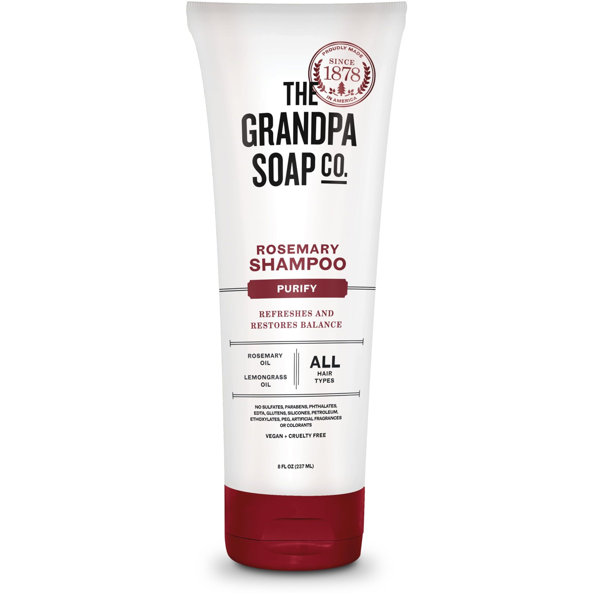 The Grandpa Soap Company Rosemary Shampoo - Purifying, With Rosemary Oil and Lemongrass Oil, Leaves Scalp and Hair Feeling Clean and Fresh, All Hair Types, Vegan, Sulfates and Parabens Free, 8 Fl Oz