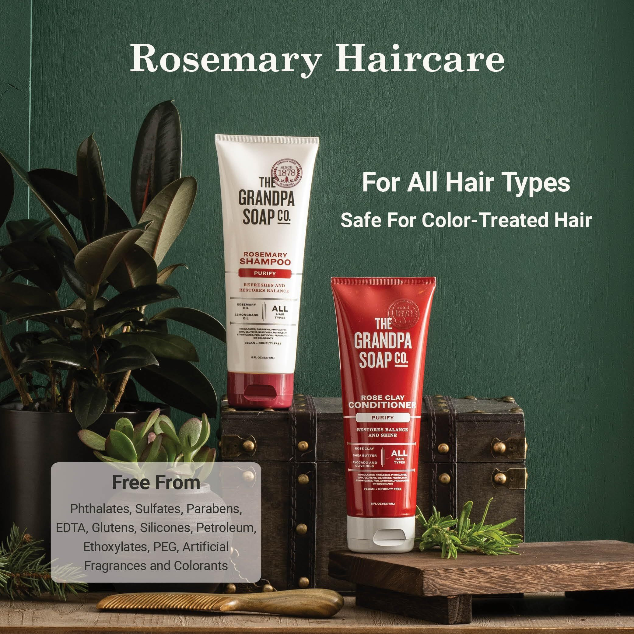 The Grandpa Soap Company Rosemary Shampoo - Purifying, With Rosemary Oil and Lemongrass Oil, Leaves Scalp and Hair Feeling Clean and Fresh, All Hair Types, Vegan, Sulfates and Parabens Free, 8 Fl Oz
