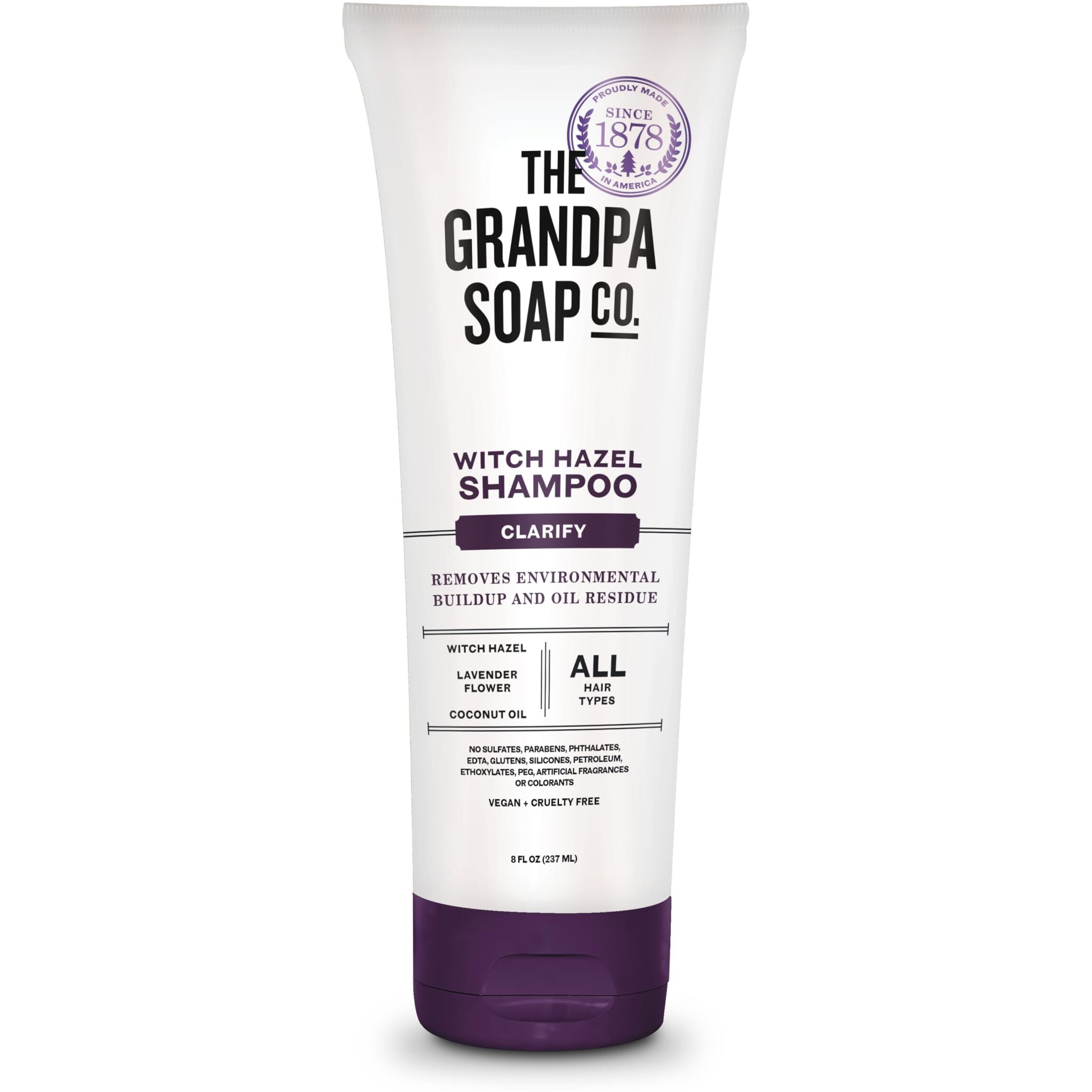 The Grandpa Soap Company Clarifying Witch Hazel Shampoo - Removes Buildup, With Witch Hazel & Lavender Flower, For All Hair Types, Vegan, Sulfates and Parabens Free, 8 Fl Oz