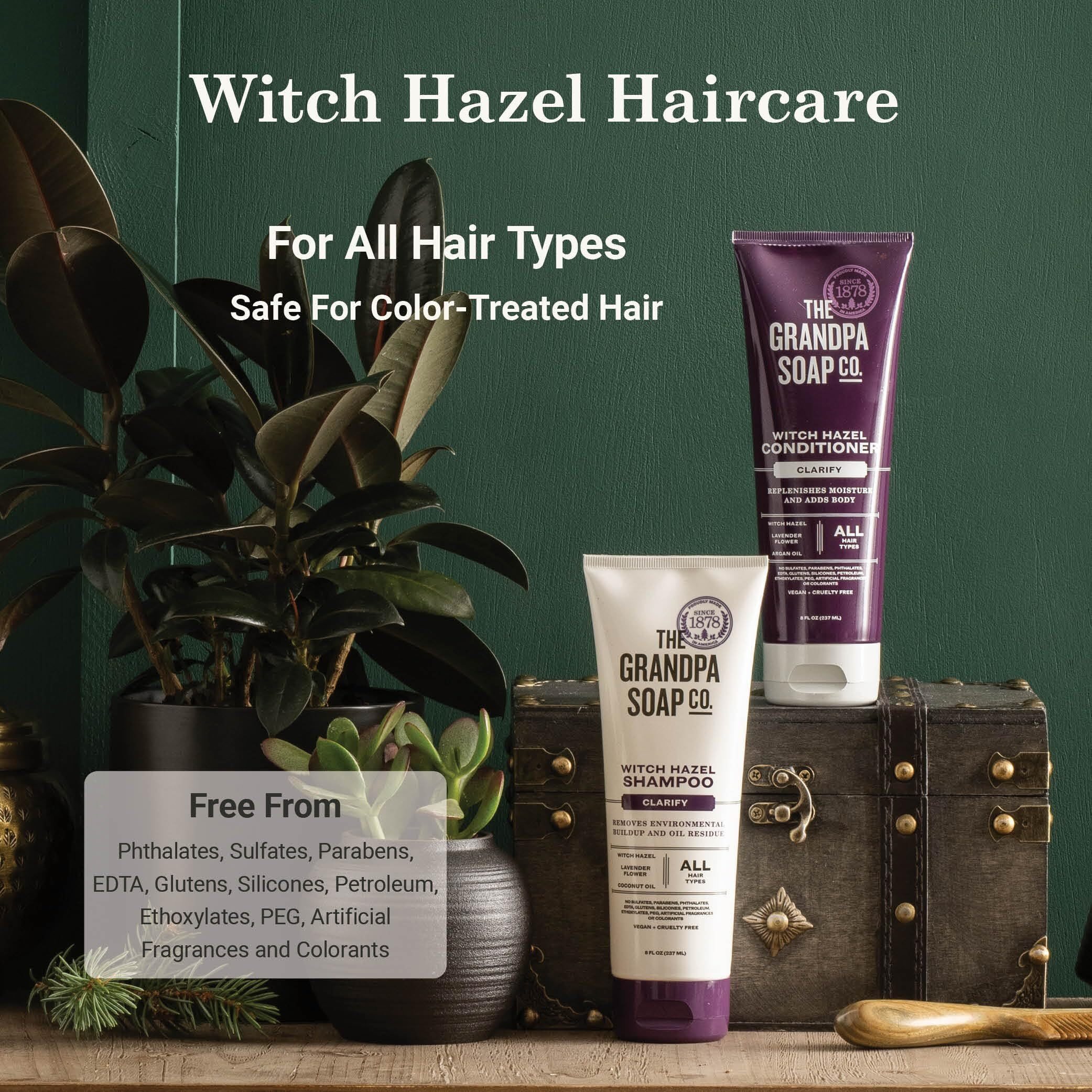 The Grandpa Soap Company Clarifying Witch Hazel Shampoo - Removes Buildup, With Witch Hazel & Lavender Flower, For All Hair Types, Vegan, Sulfates and Parabens Free, 8 Fl Oz
