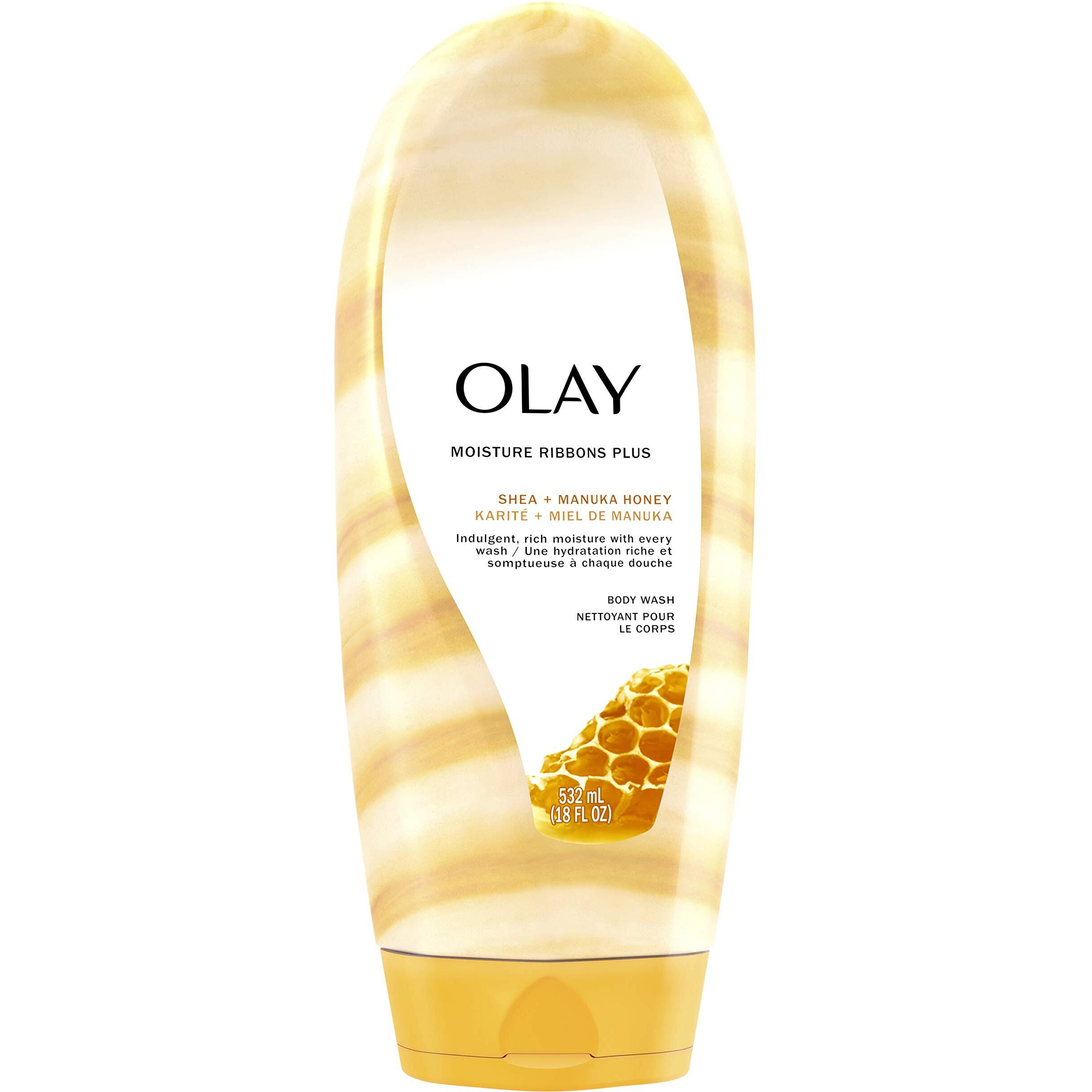 Olay Moisture Ribbons Plus Shea + Manuka Honey Body Wash, 18 oz(pack of 4)